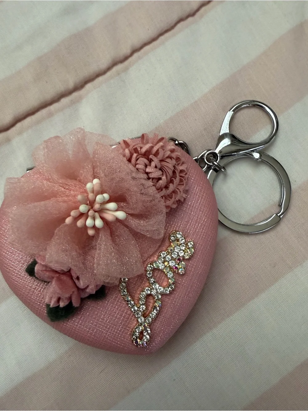Pink Heart Floral 'Love' Keychain Charm